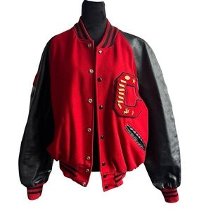 VTG 60s Campbell Chillicothe Red Wool/Black Leather Letterman Jacket